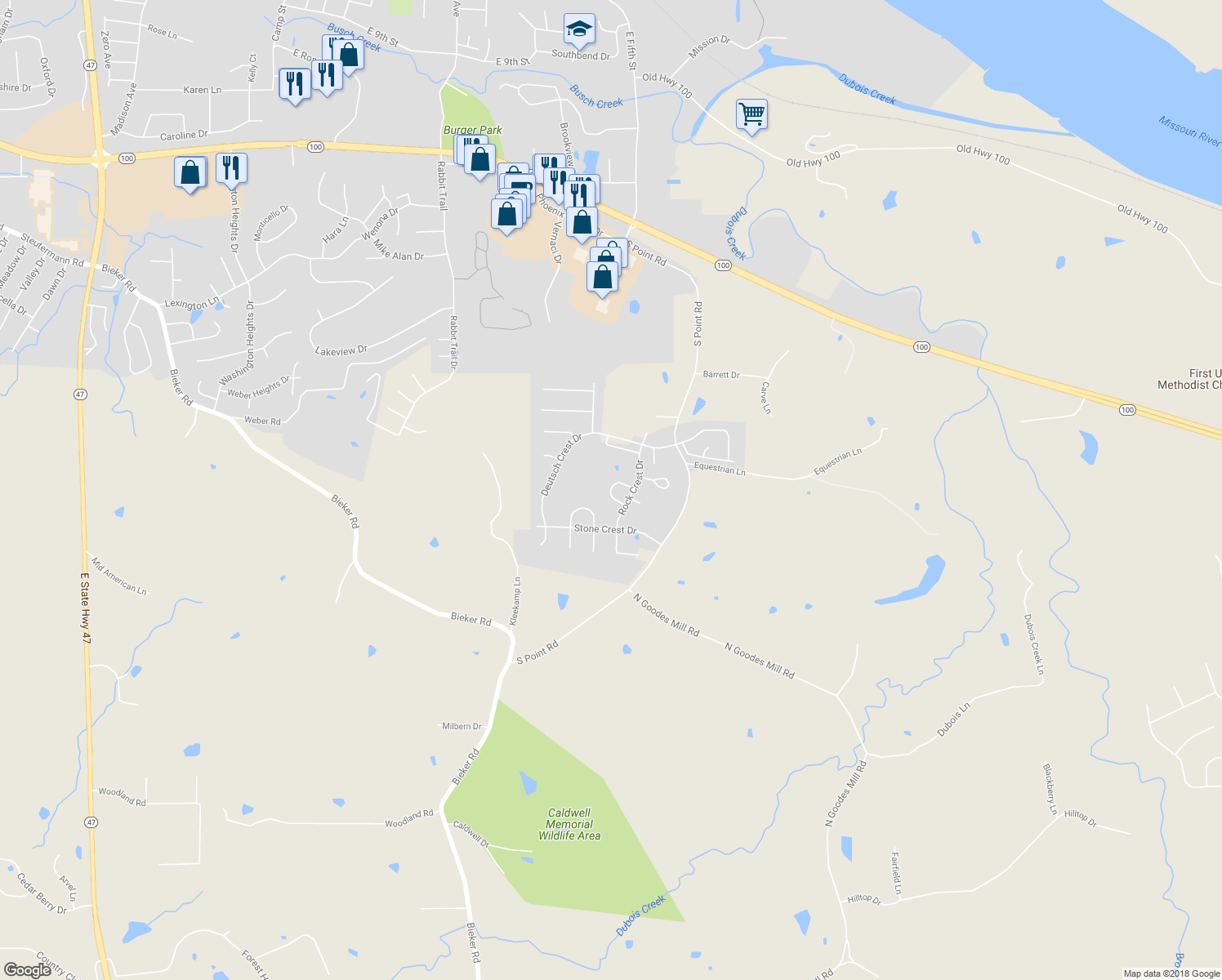 map of restaurants, bars, coffee shops, grocery stores, and more near 2567 King Crest Court in Washington