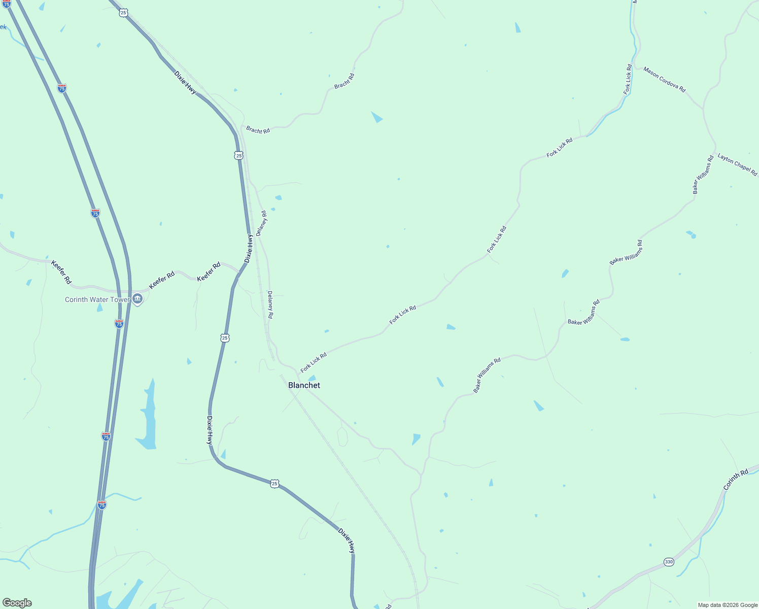 map of restaurants, bars, coffee shops, grocery stores, and more near 820 Fork Lick Road in Corinth