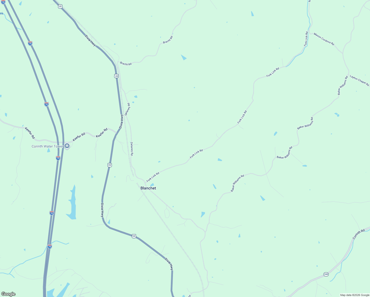 map of restaurants, bars, coffee shops, grocery stores, and more near 820 Fork Lick Road in Corinth