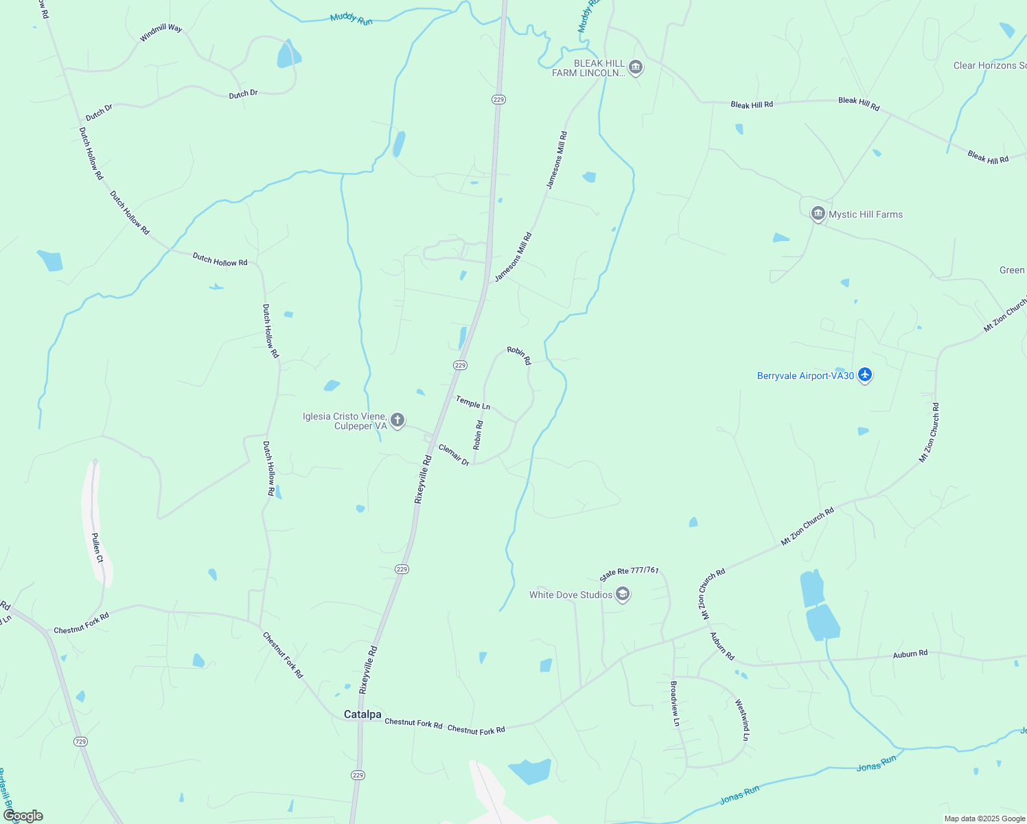 map of restaurants, bars, coffee shops, grocery stores, and more near 14469 Temple Lane in Culpeper