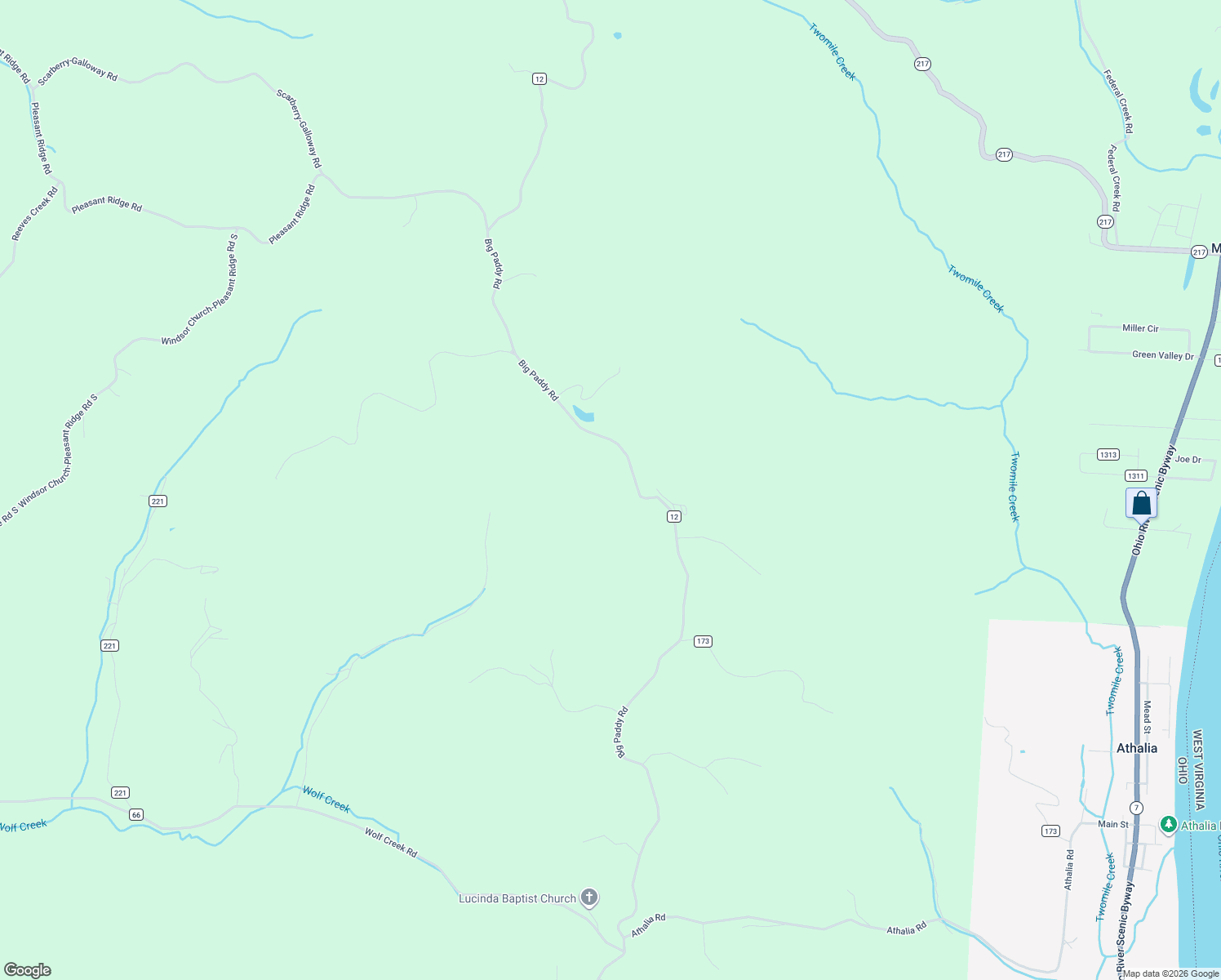 map of restaurants, bars, coffee shops, grocery stores, and more near 5923 County Road 12 in Proctorville