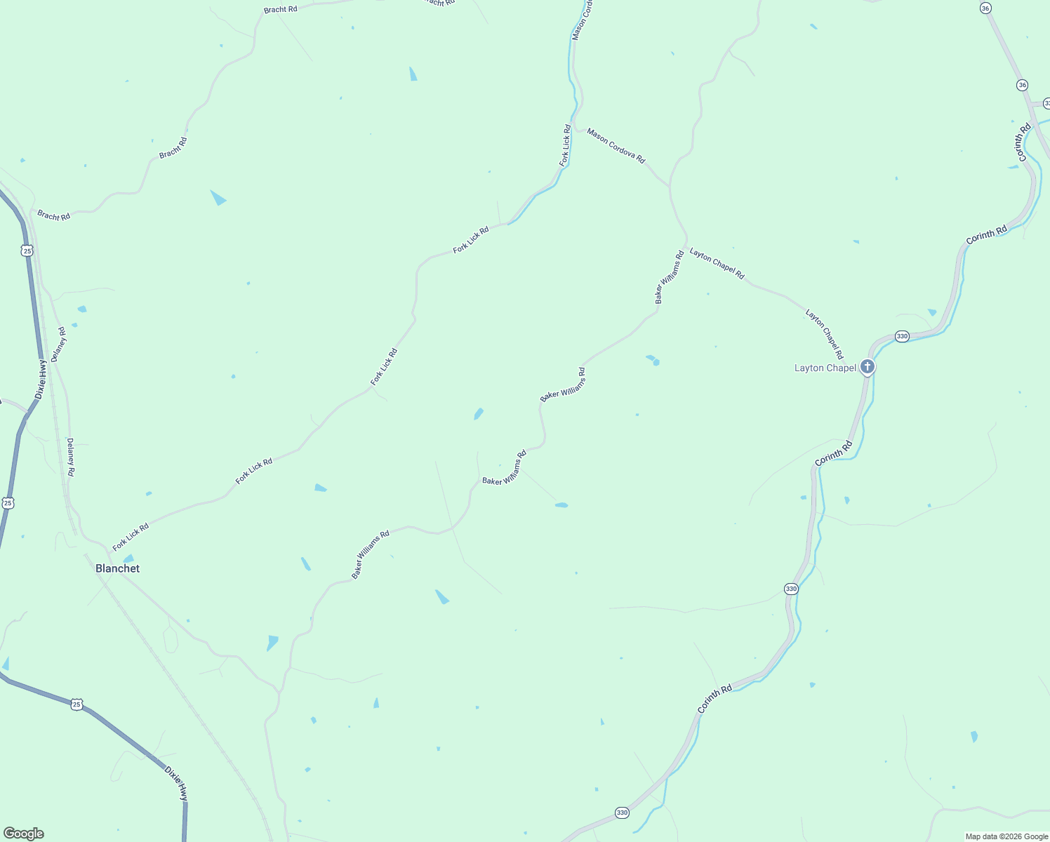 map of restaurants, bars, coffee shops, grocery stores, and more near 2455 Baker Williams Road in Corinth