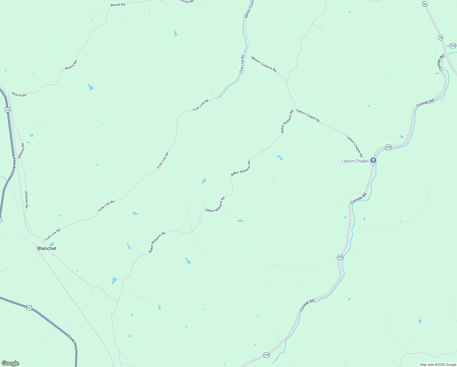 map of restaurants, bars, coffee shops, grocery stores, and more near 2455 Baker Williams Road in Corinth