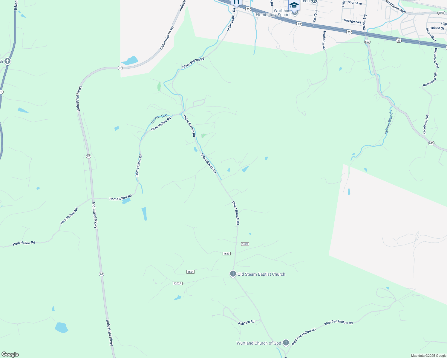 map of restaurants, bars, coffee shops, grocery stores, and more near 1450 Uhlens Banch Road in Greenup