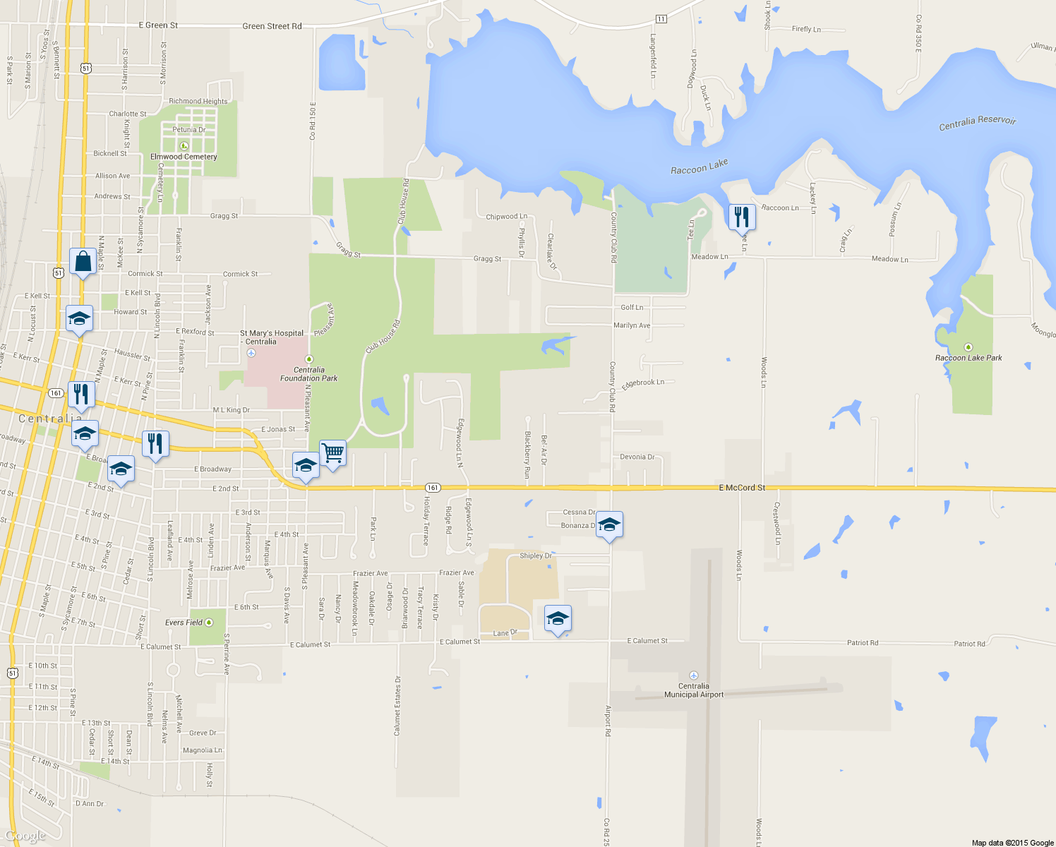 map of restaurants, bars, coffee shops, grocery stores, and more near 51 Blackberry Run in Centralia