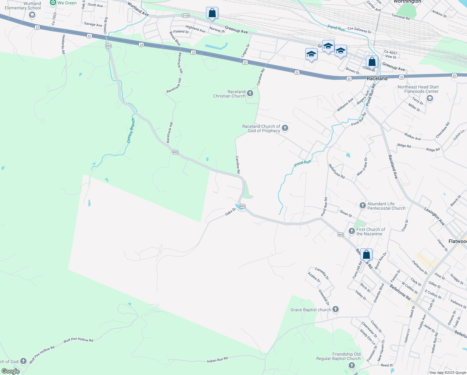 map of restaurants, bars, coffee shops, grocery stores, and more near 3314 Forest Dale Court in Flatwoods
