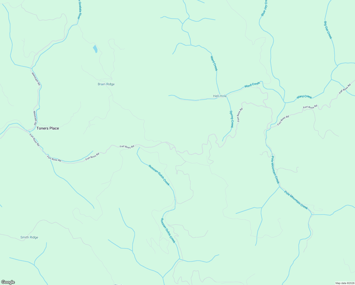 map of restaurants, bars, coffee shops, grocery stores, and more near 22510 Fort Ross Road in Cazadero