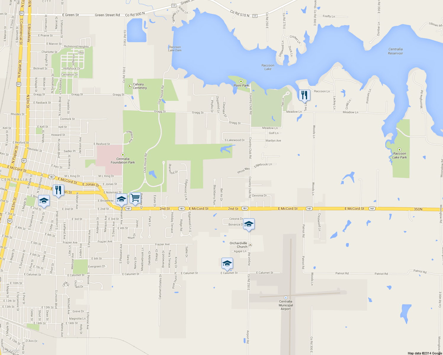 map of restaurants, bars, coffee shops, grocery stores, and more near 30 Bel-Air Dr in Centralia