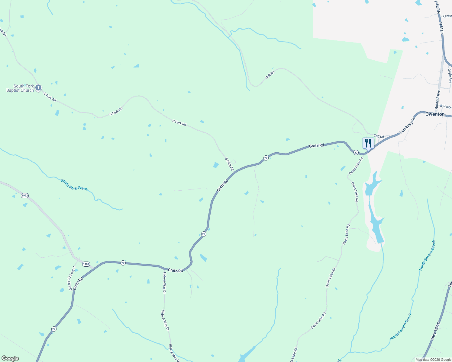 map of restaurants, bars, coffee shops, grocery stores, and more near Highway 22 in Owenton