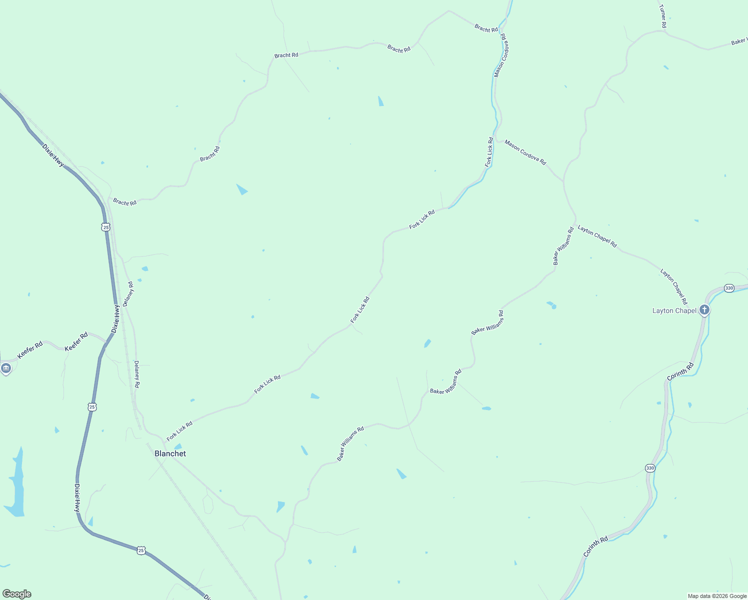 map of restaurants, bars, coffee shops, grocery stores, and more near 1401 Fork Lick Road in Corinth