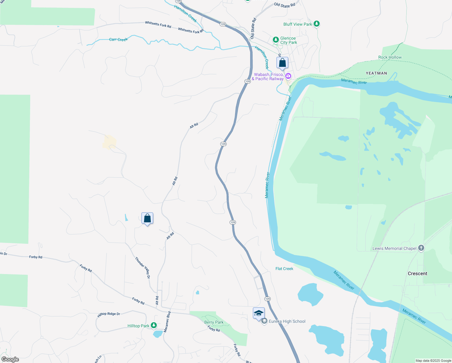 map of restaurants, bars, coffee shops, grocery stores, and more near River Bend in Eureka