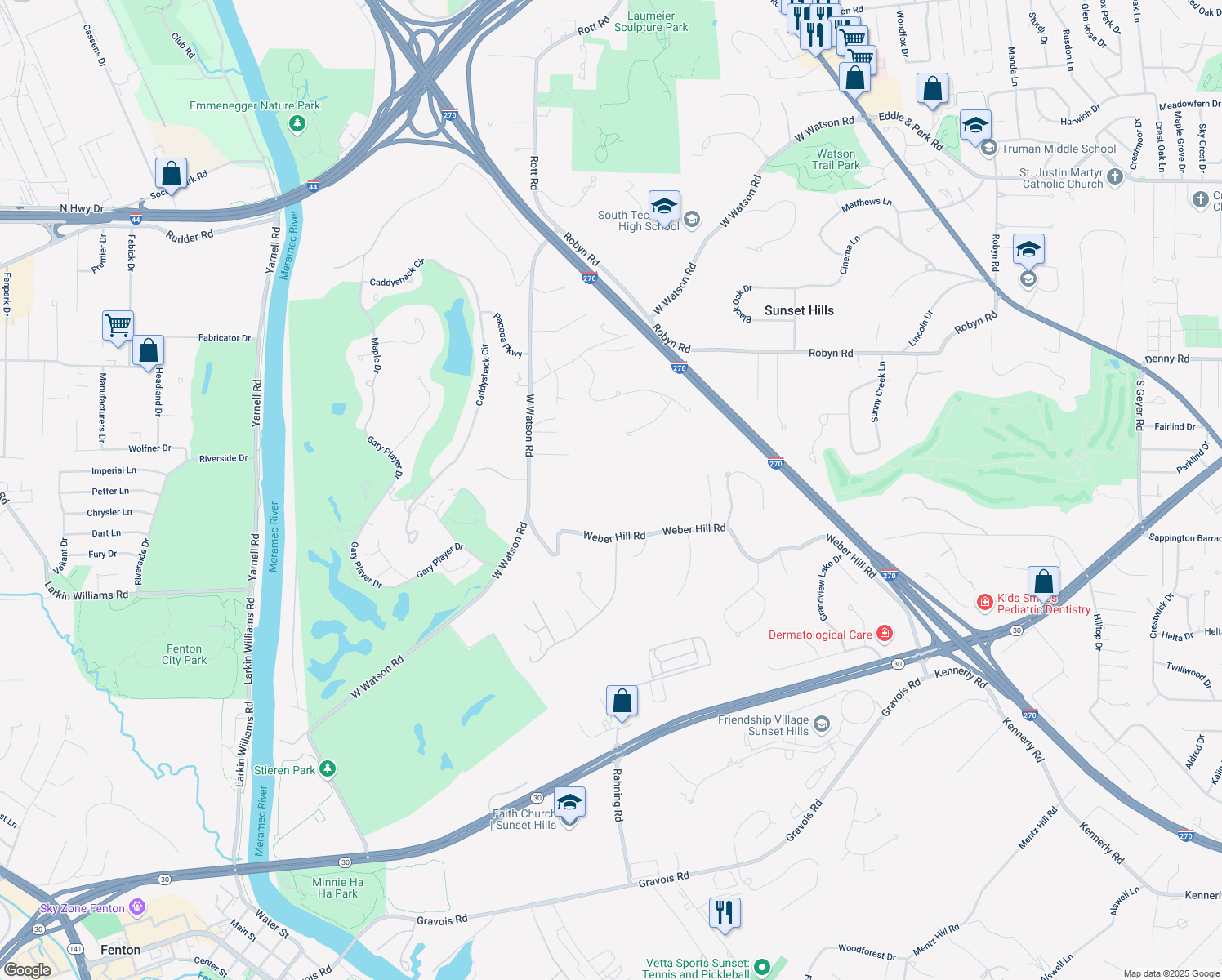 map of restaurants, bars, coffee shops, grocery stores, and more near in Sappington