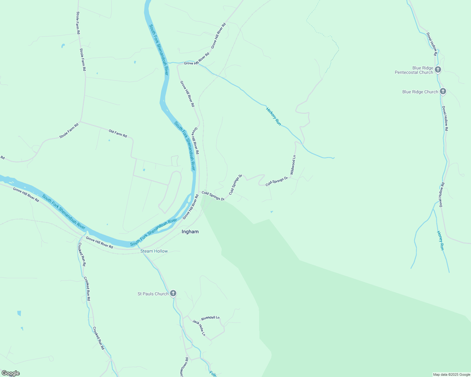 map of restaurants, bars, coffee shops, grocery stores, and more near 384 Cold Springs Drive in Shenandoah