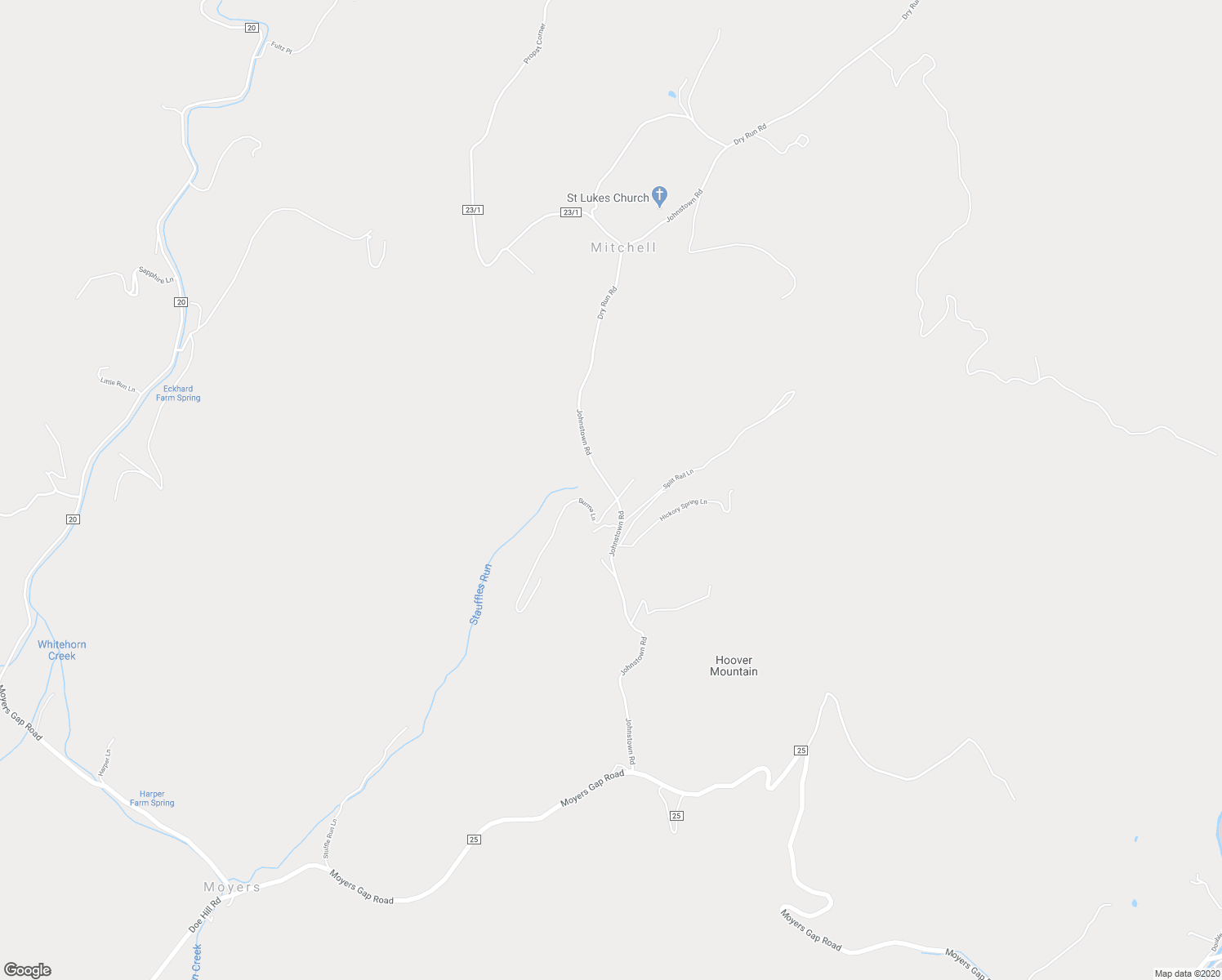 map of restaurants, bars, coffee shops, grocery stores, and more near Johnstown Road in Brandywine