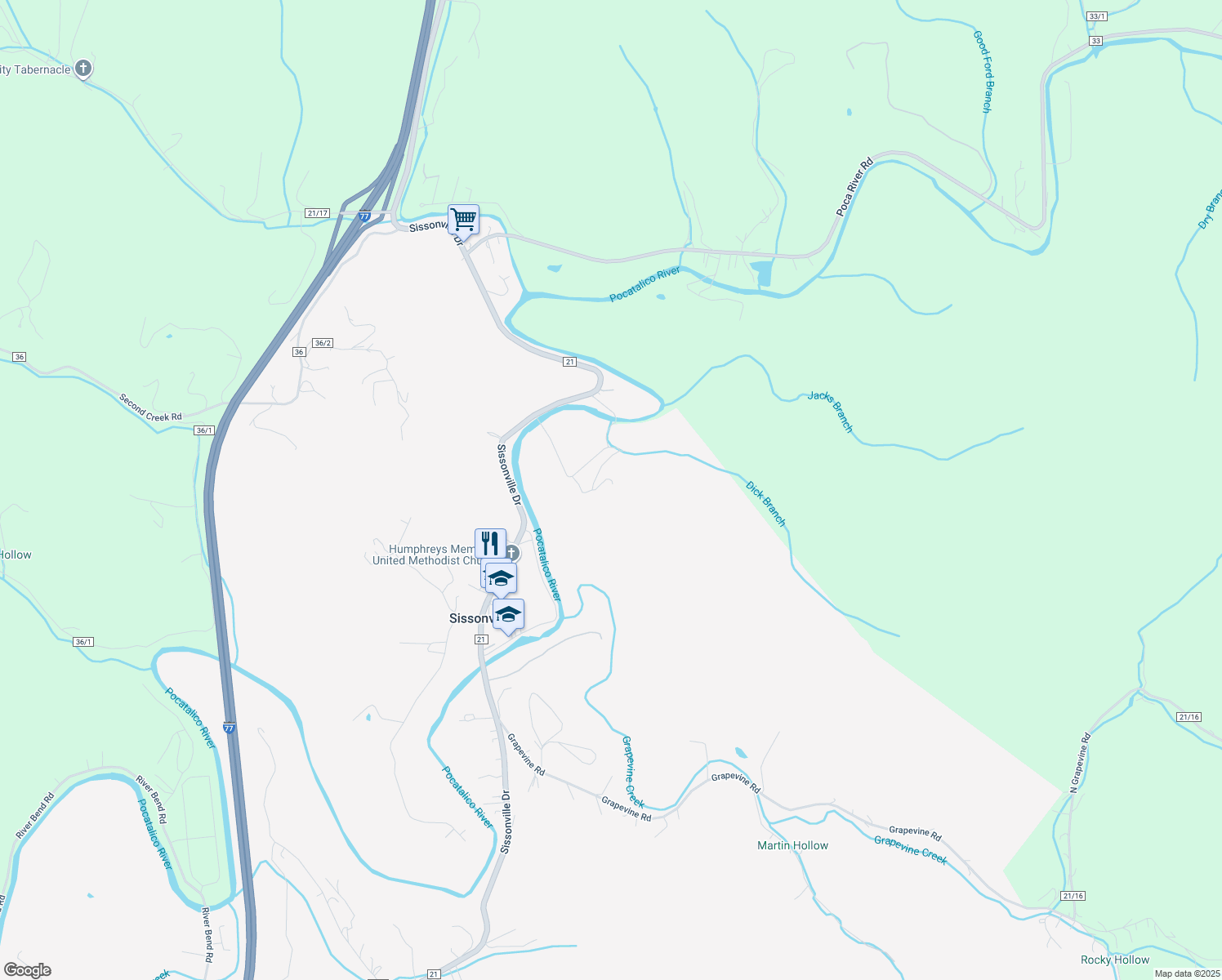 map of restaurants, bars, coffee shops, grocery stores, and more near 610 Crindle Ln in Sissonville