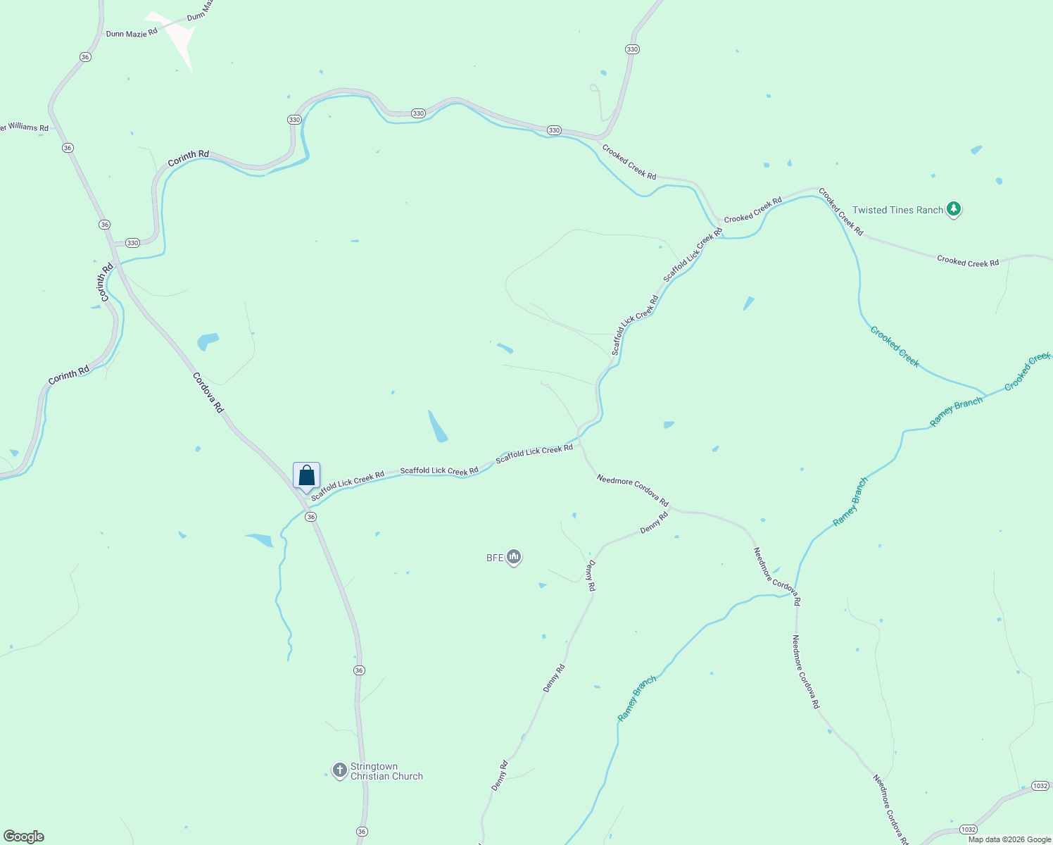 map of restaurants, bars, coffee shops, grocery stores, and more near 250 Scaffold Lick Creek Road in Berry