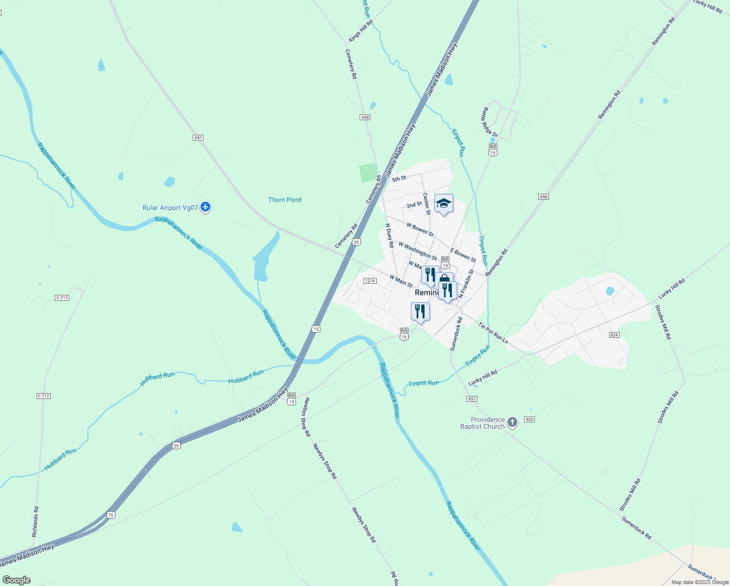 map of restaurants, bars, coffee shops, grocery stores, and more near 194 Wankoma Drive in Remington