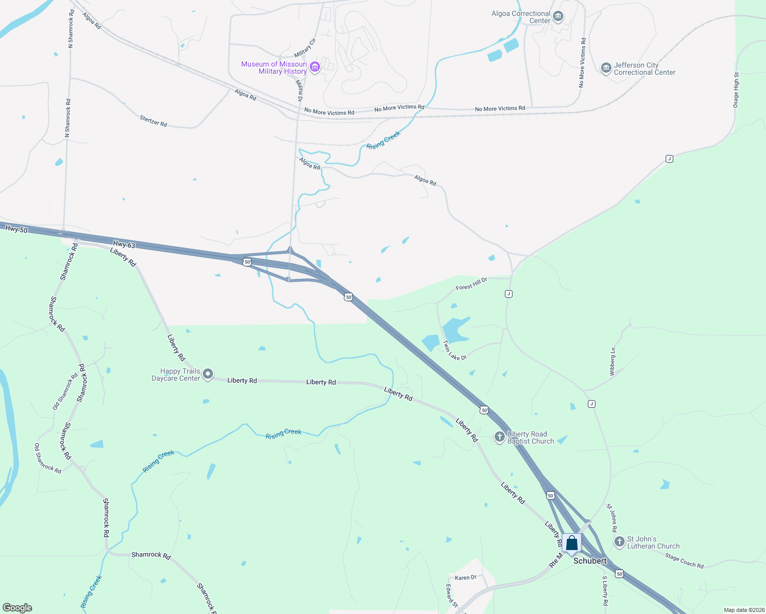 map of restaurants, bars, coffee shops, grocery stores, and more near US Highway 63 in Jefferson City