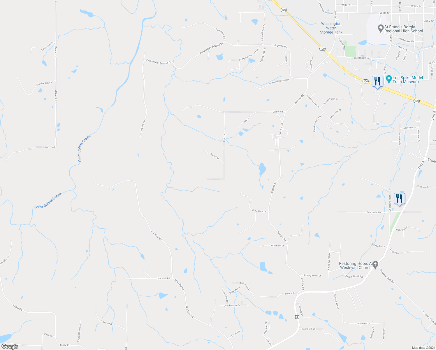 map of restaurants, bars, coffee shops, grocery stores, and more near 1131 Ecko Lane in Washington