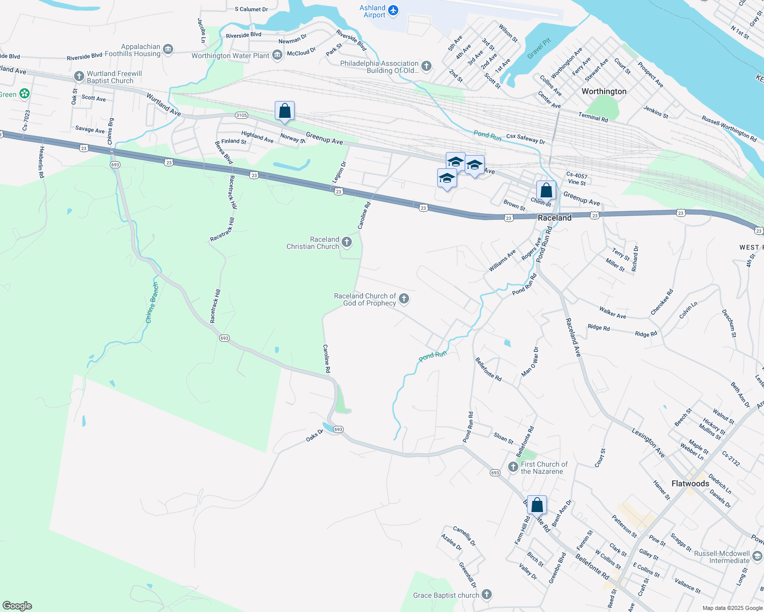map of restaurants, bars, coffee shops, grocery stores, and more near 112 Hillview Avenue in Raceland