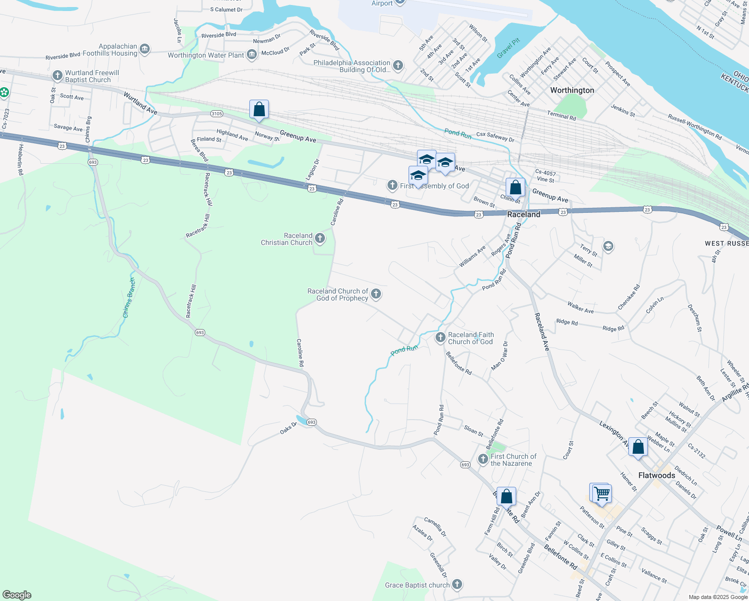 map of restaurants, bars, coffee shops, grocery stores, and more near 100-198 Lost Canyon Drive in Raceland