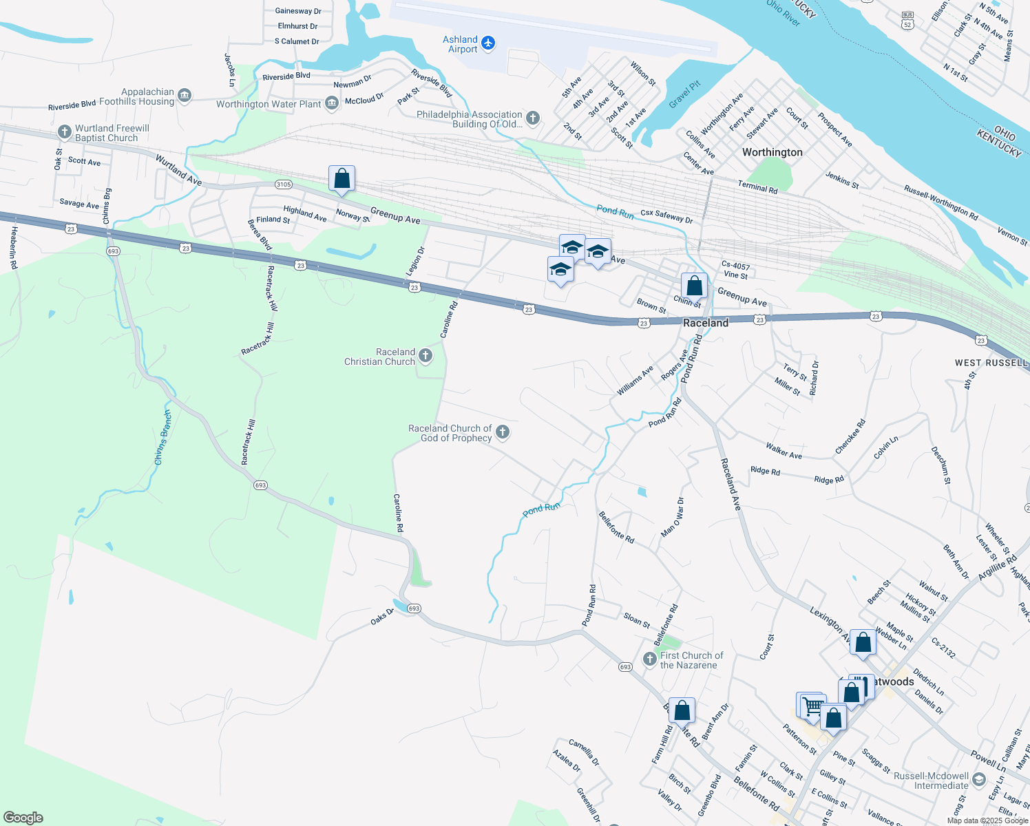 map of restaurants, bars, coffee shops, grocery stores, and more near 199 Lost Canyon Drive in Raceland