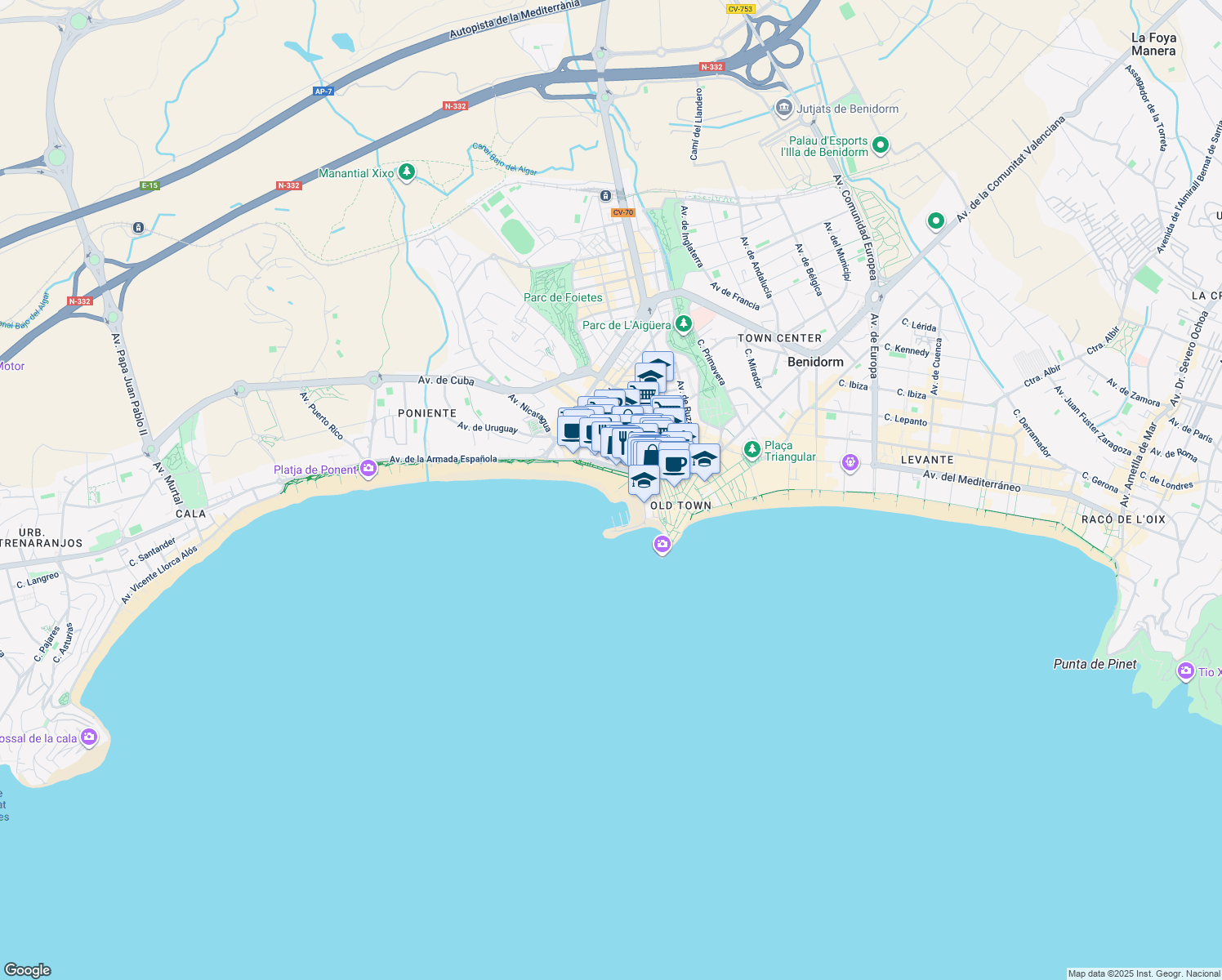 map of restaurants, bars, coffee shops, grocery stores, and more near 9 Calle del Alcalde José Such Ortega in Benidorm