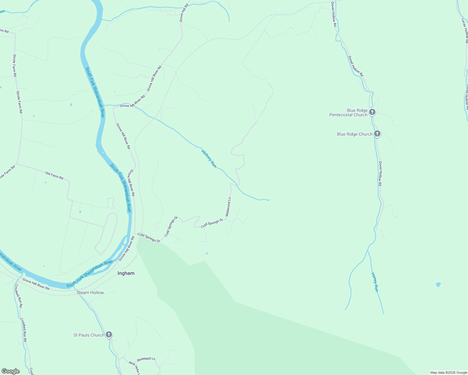 map of restaurants, bars, coffee shops, grocery stores, and more near 334 Wildwood Lane in Shenandoah