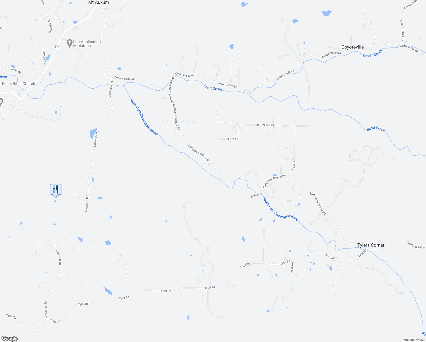 map of restaurants, bars, coffee shops, grocery stores, and more near 3186 Bridgeport School Road in Fiddletown