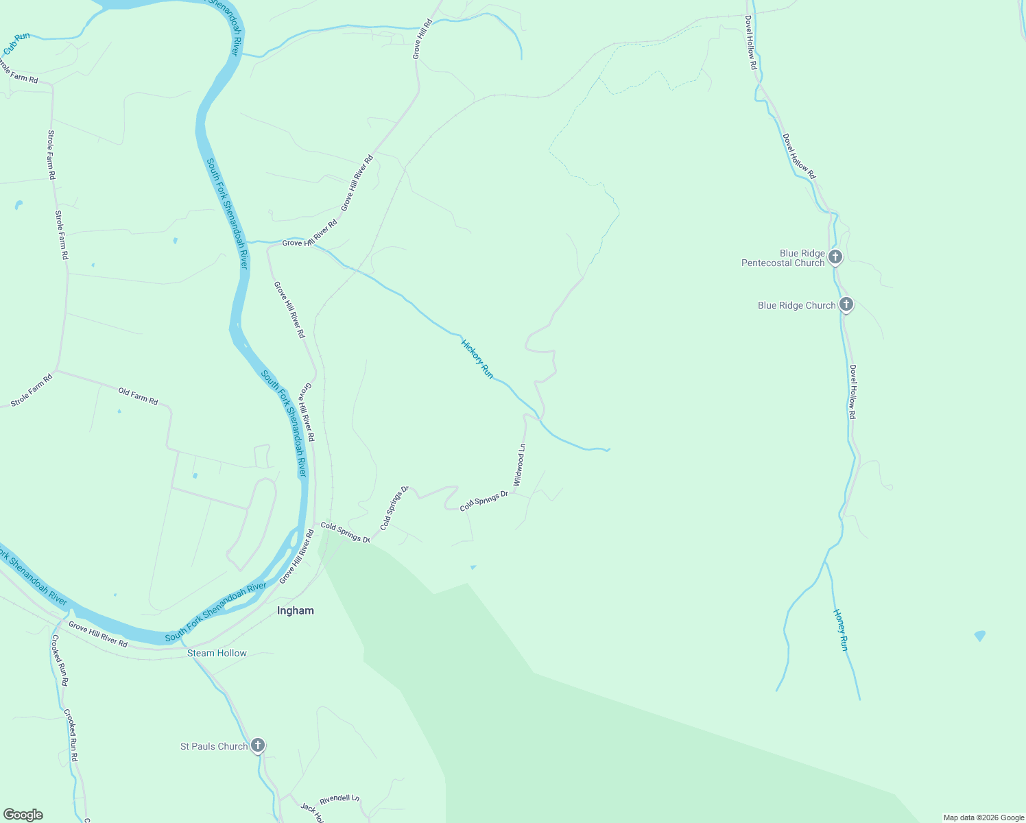 map of restaurants, bars, coffee shops, grocery stores, and more near 334 Wildwood Lane in Shenandoah