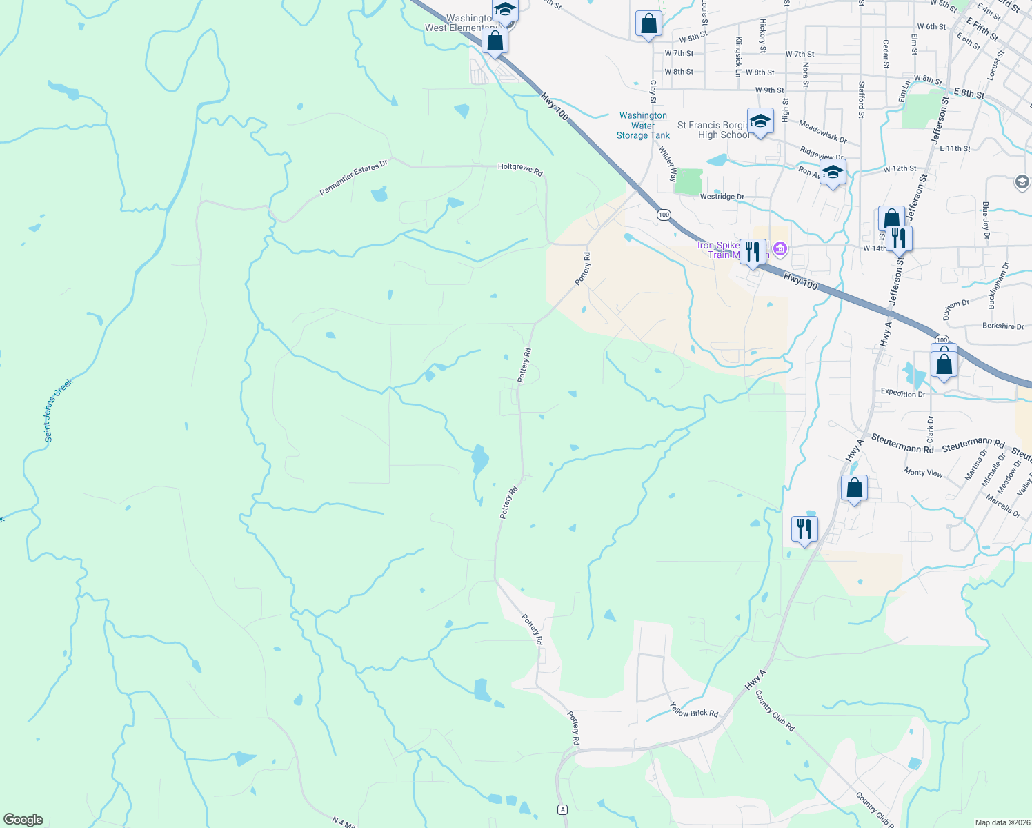 map of restaurants, bars, coffee shops, grocery stores, and more near 286 Pottery Rd in Washington