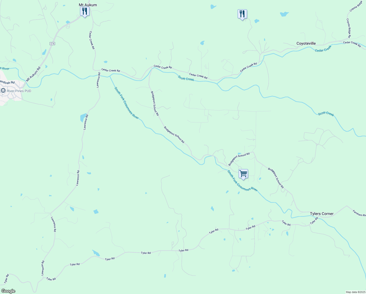 map of restaurants, bars, coffee shops, grocery stores, and more near 3186 Bridgeport School Road in Fiddletown