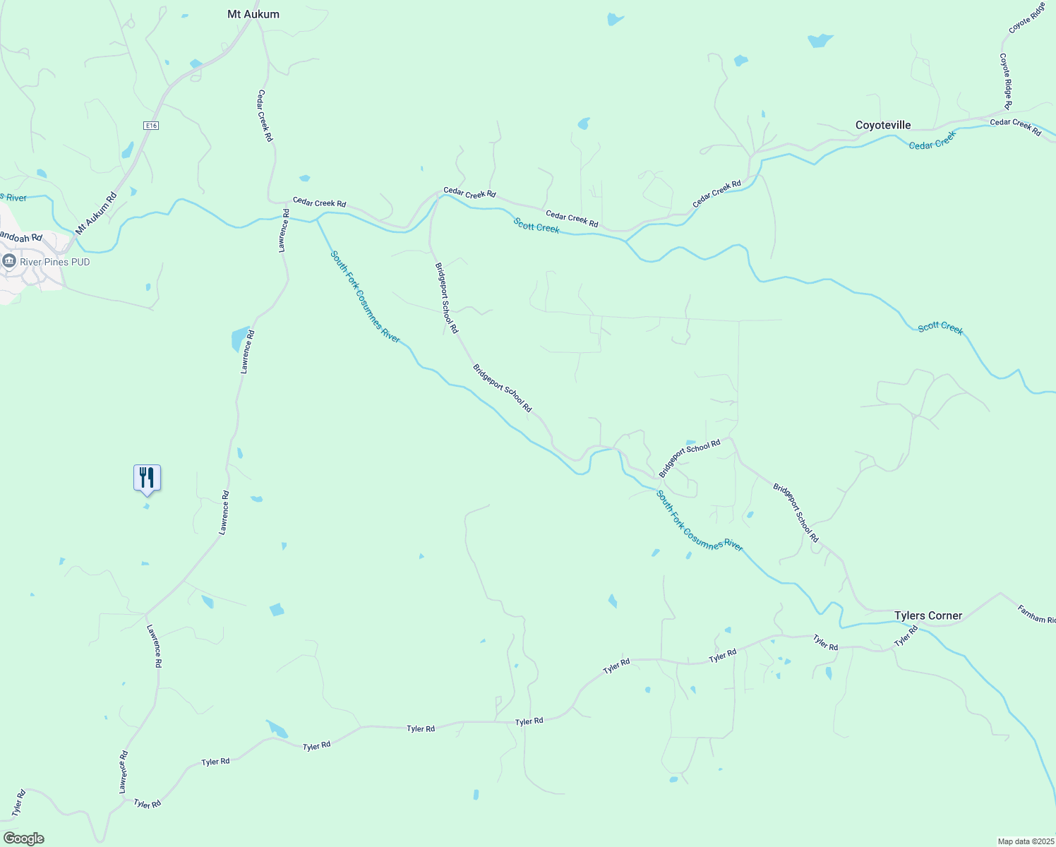 map of restaurants, bars, coffee shops, grocery stores, and more near 3186 Bridgeport School Road in Fiddletown