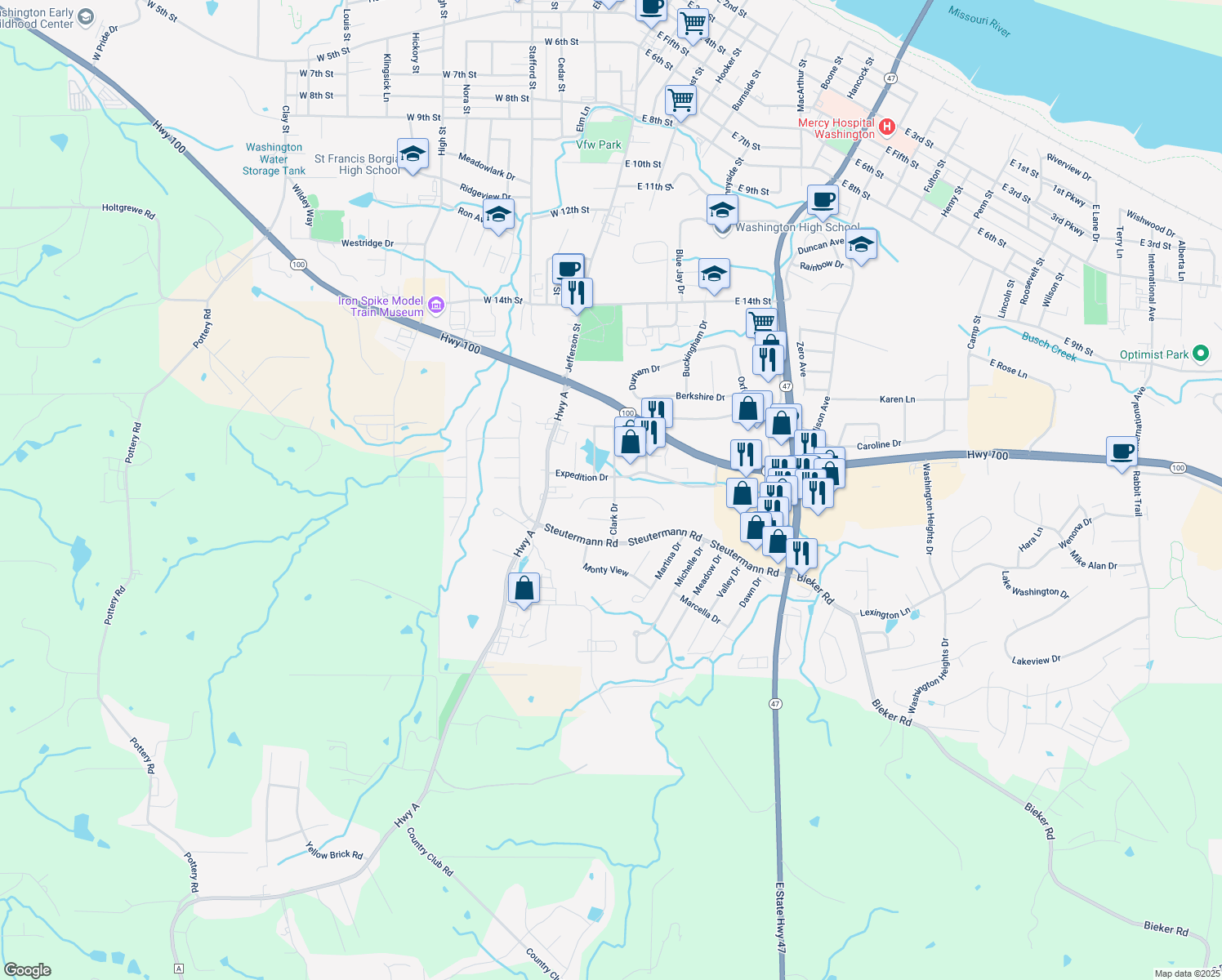 map of restaurants, bars, coffee shops, grocery stores, and more near 2015 Clark Drive in Washington