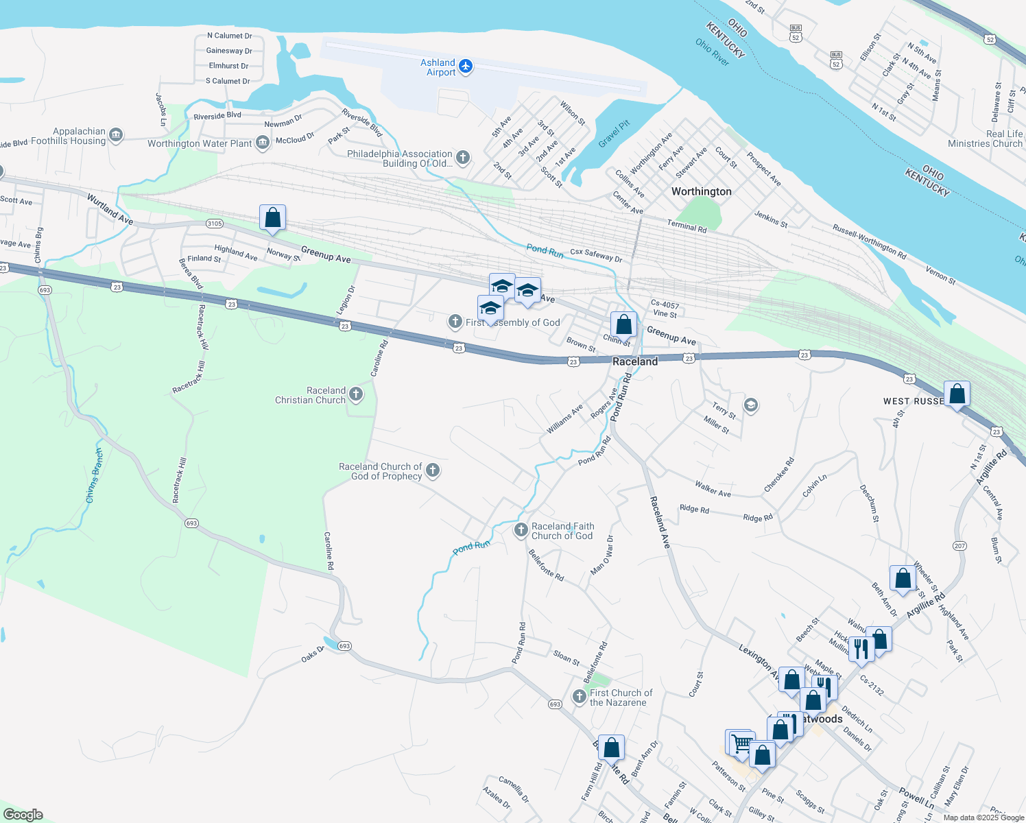 map of restaurants, bars, coffee shops, grocery stores, and more near 578 Wild Cherry Circle in Raceland
