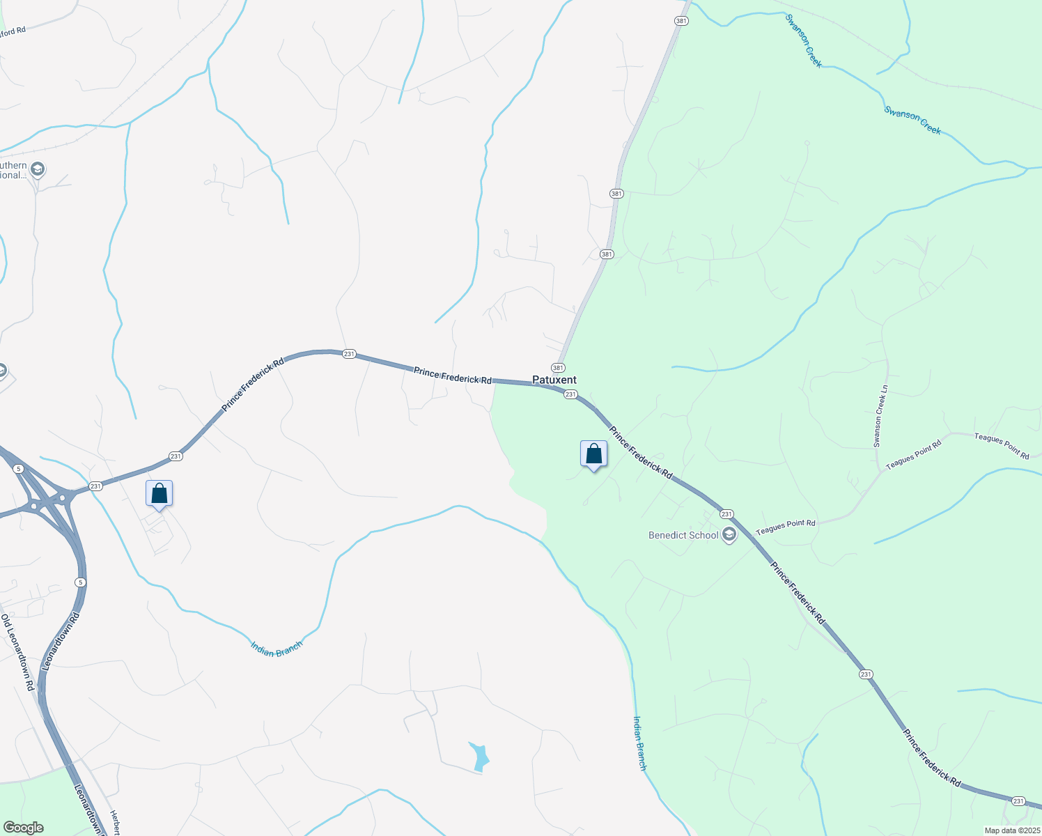 map of restaurants, bars, coffee shops, grocery stores, and more near 16165 Prince Frederick Road in Hughesville