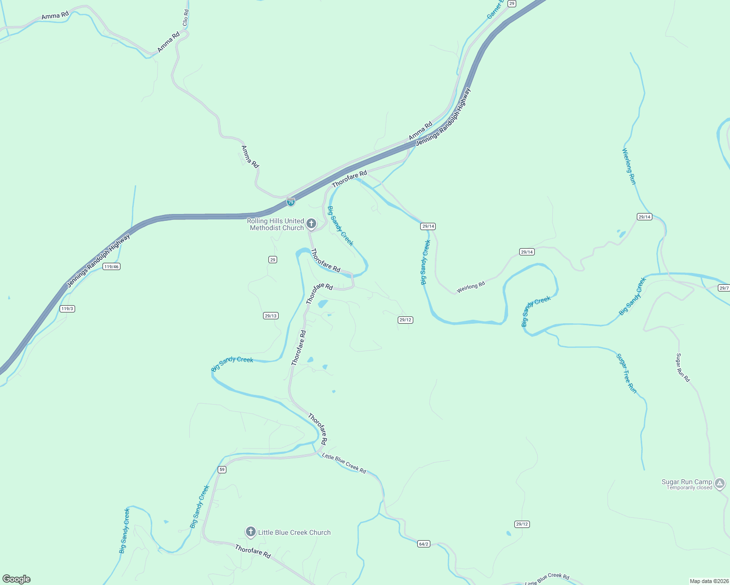map of restaurants, bars, coffee shops, grocery stores, and more near Rolling Hills Road in Clendenin