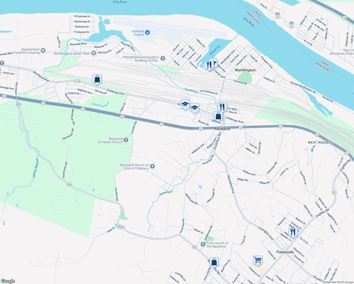 map of restaurants, bars, coffee shops, grocery stores, and more near 589 Teakwood Dr in Raceland