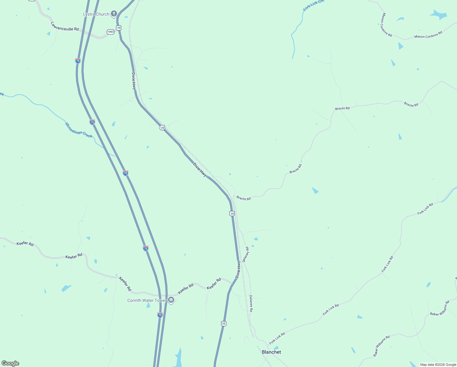 map of restaurants, bars, coffee shops, grocery stores, and more near 230 Delaney Road in Corinth