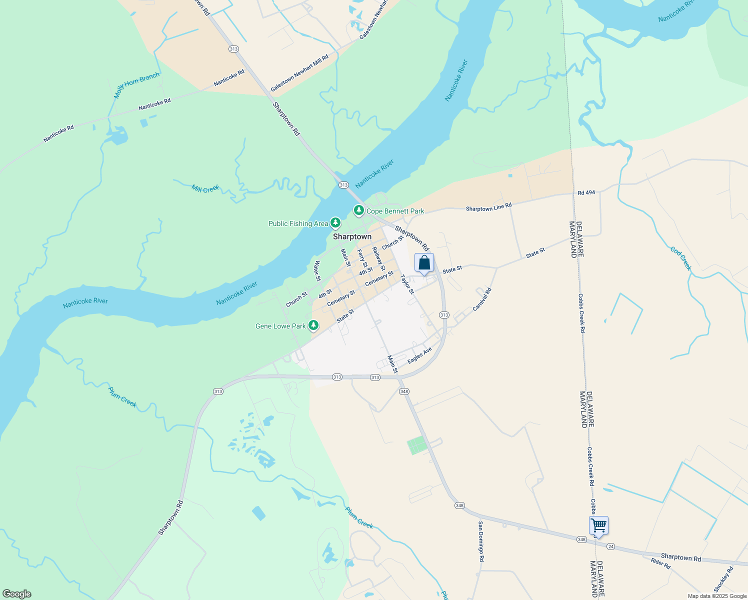 map of restaurants, bars, coffee shops, grocery stores, and more near 403 State St in Sharptown
