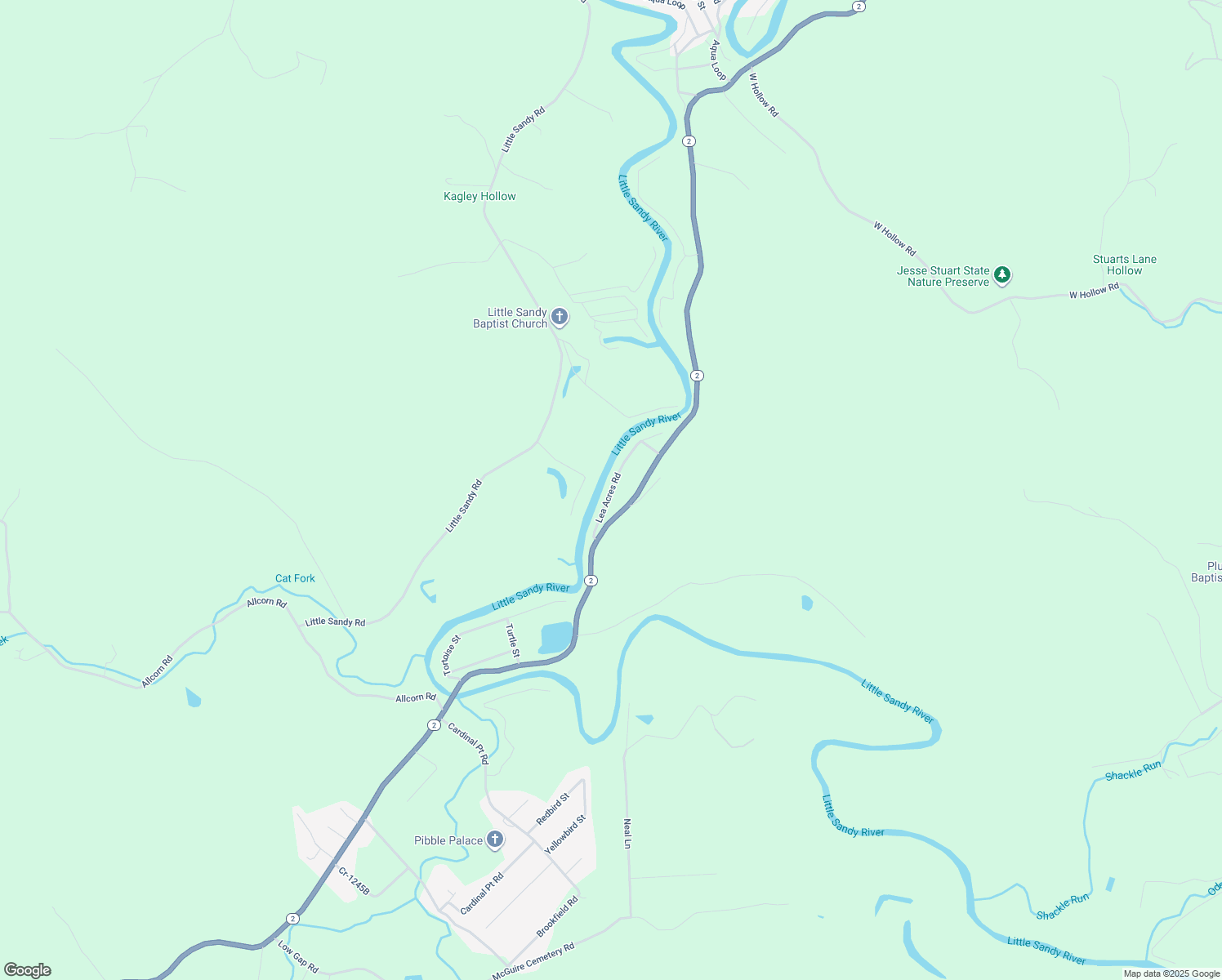 map of restaurants, bars, coffee shops, grocery stores, and more near Lea Acres Rd in Greenup