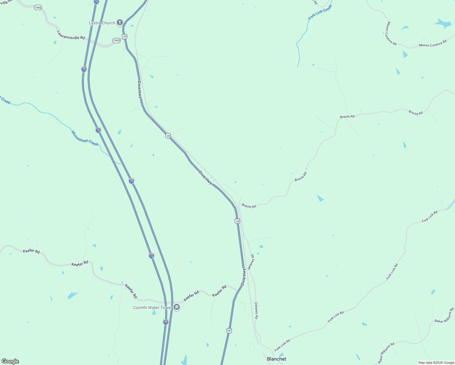 map of restaurants, bars, coffee shops, grocery stores, and more near 230 Delaney Road in Corinth