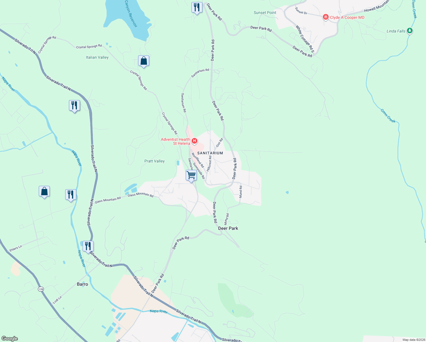 map of restaurants, bars, coffee shops, grocery stores, and more near 8 Upland Road in Saint Helena
