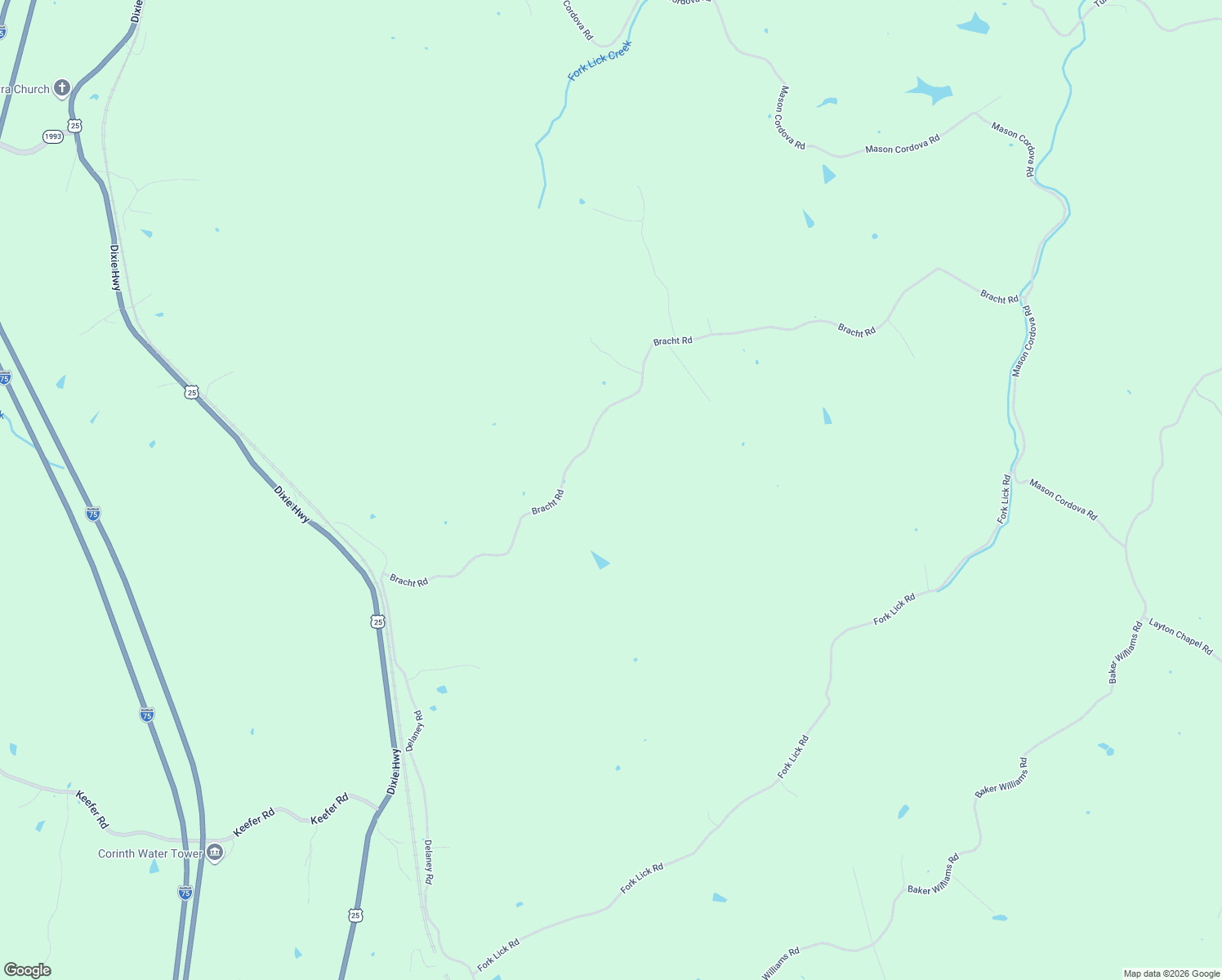 map of restaurants, bars, coffee shops, grocery stores, and more near 705 Bracht Road in Corinth