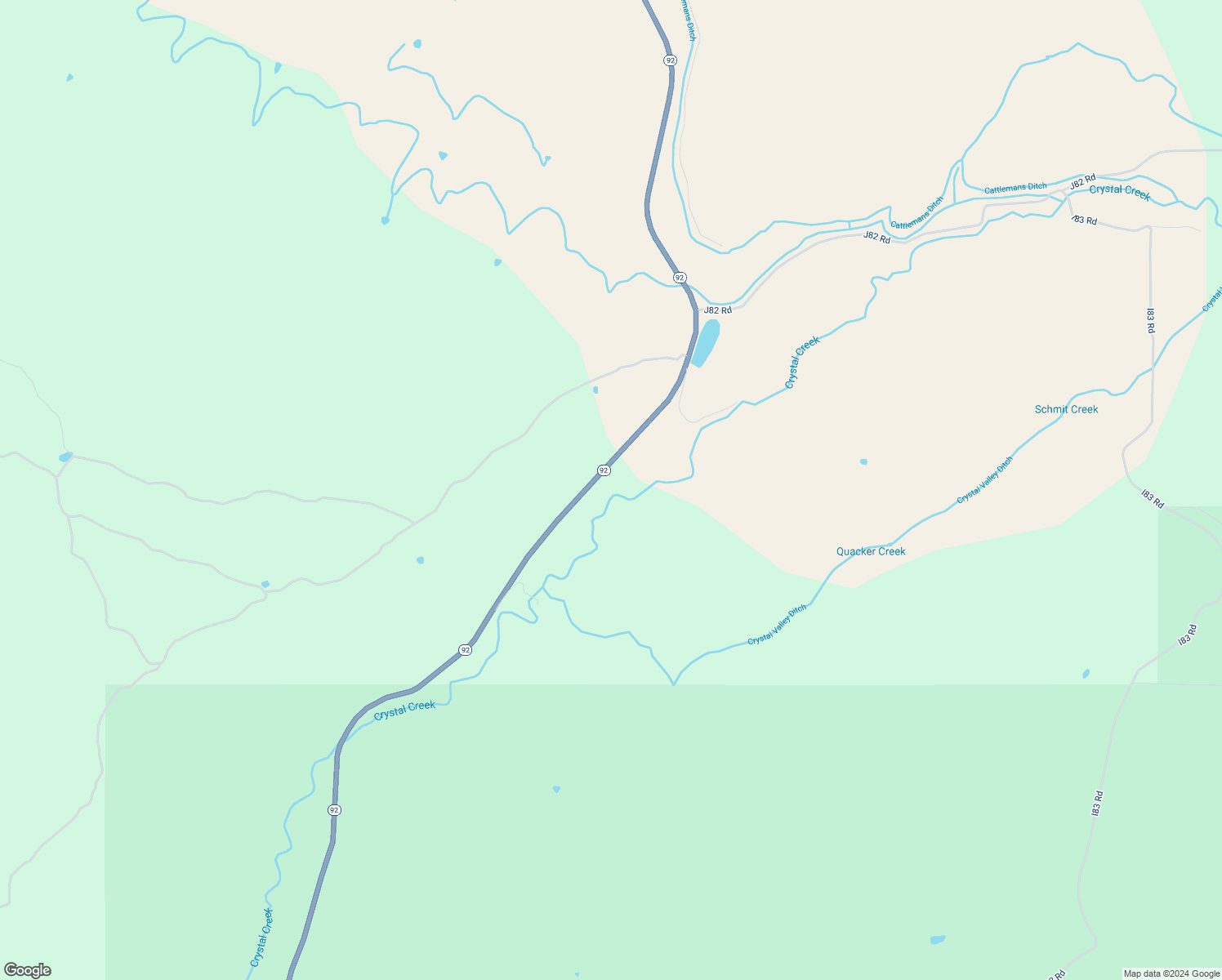 map of restaurants, bars, coffee shops, grocery stores, and more near 82653 Highway 92 in Crawford