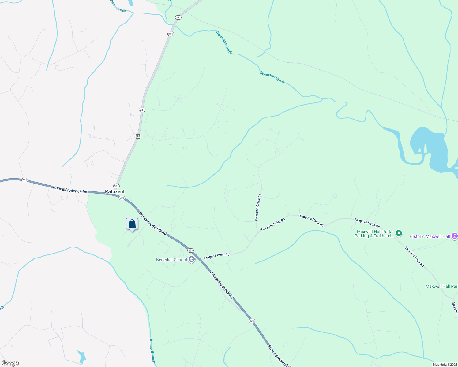 map of restaurants, bars, coffee shops, grocery stores, and more near 16542 Waterside Place in Hughesville