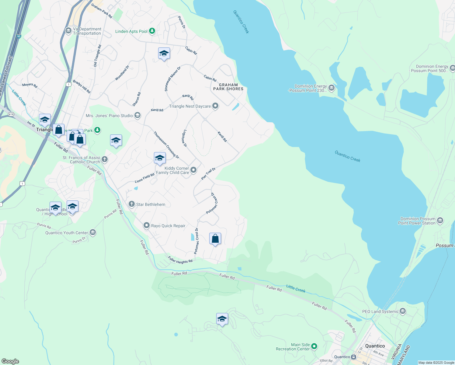 map of restaurants, bars, coffee shops, grocery stores, and more near 18947 Rosings Way in Triangle