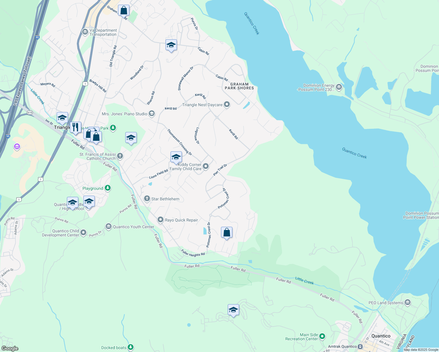 map of restaurants, bars, coffee shops, grocery stores, and more near 18904 Rosings Way in Triangle