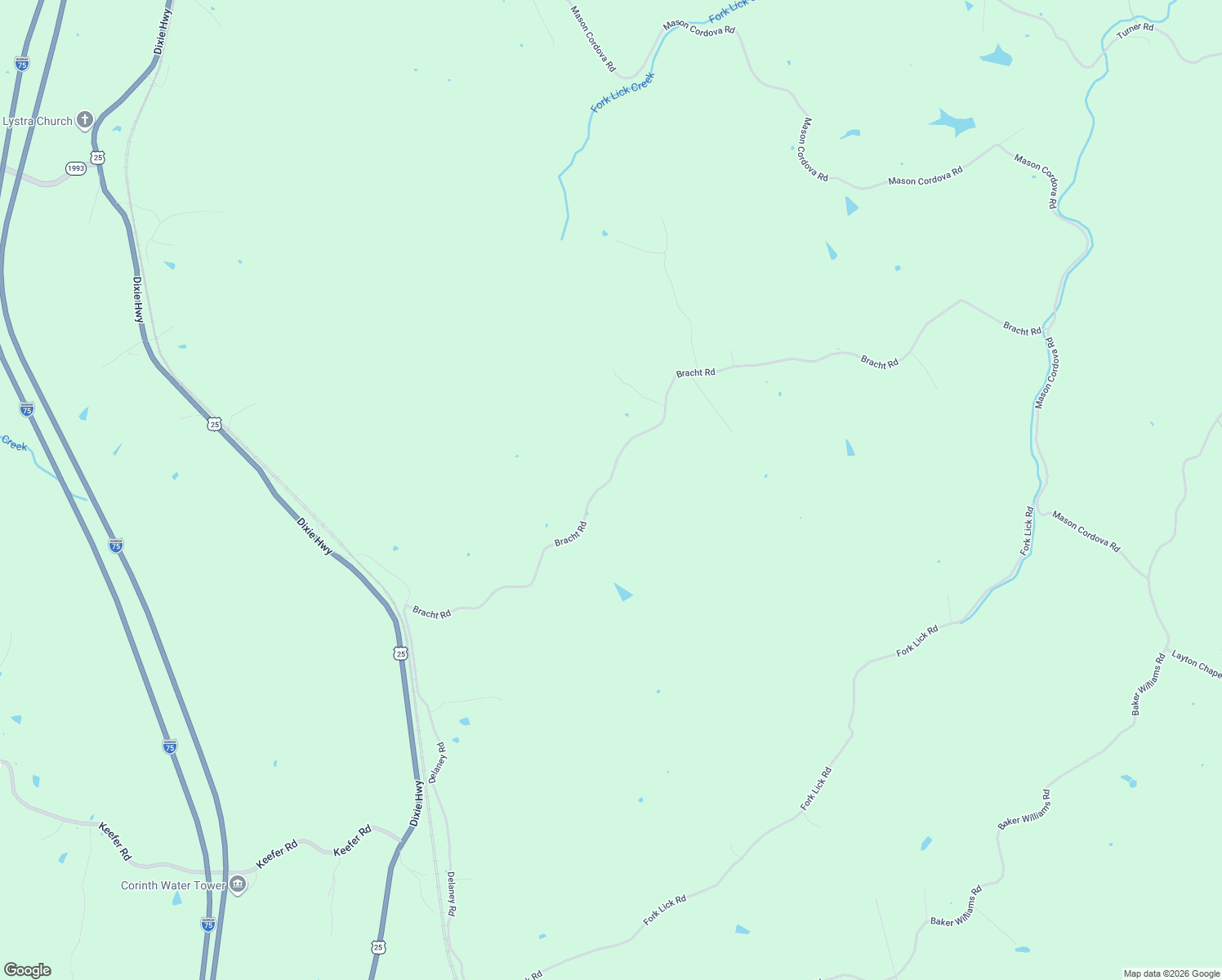 map of restaurants, bars, coffee shops, grocery stores, and more near 705 Bracht Road in Corinth