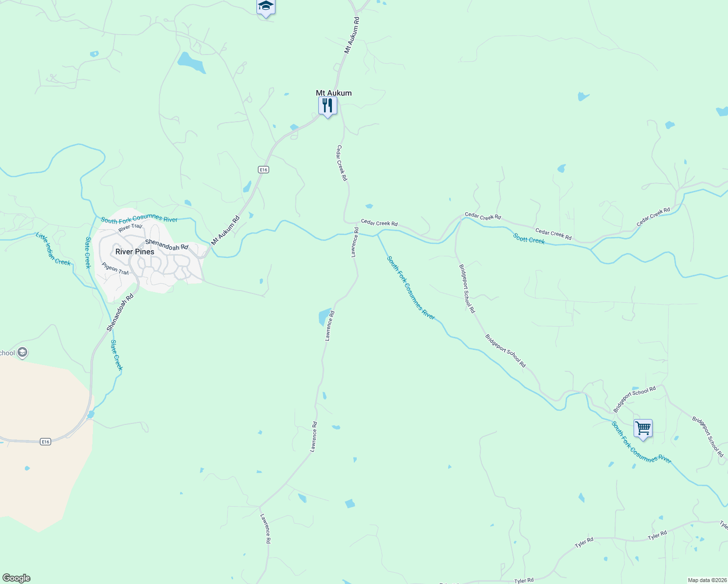 map of restaurants, bars, coffee shops, grocery stores, and more near 23070 Lawrence Road in Fiddletown